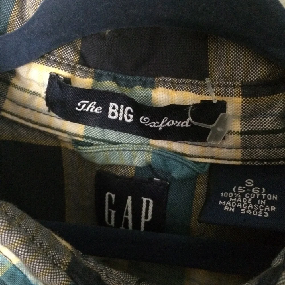 Gap Shirt Size Small 5-6 Blue the Big Oxford Plaid Flannel Button Long Sleeve